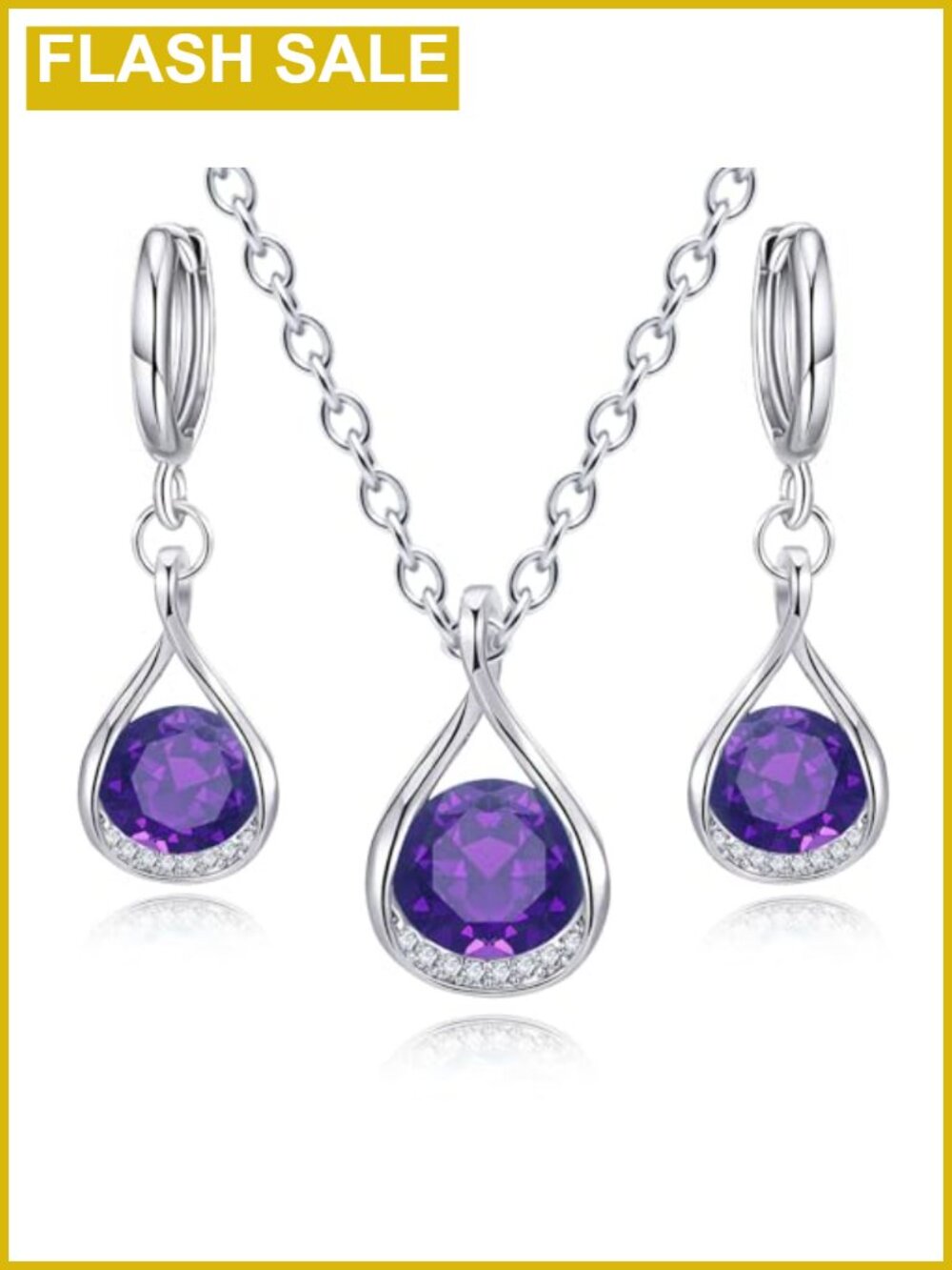 Silver Plated Brass Cubic Zirconia Infinity Necklace Earrings Set